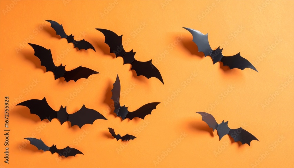 Naklejka premium halloween and decoration concept - paper bats flying