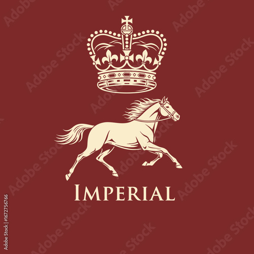 A regal logo featuring a running horse and a crown, symbolizing imperial power and elegance.