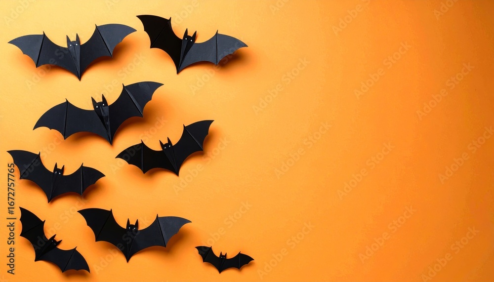 Naklejka premium halloween and decoration concept - paper bats flying