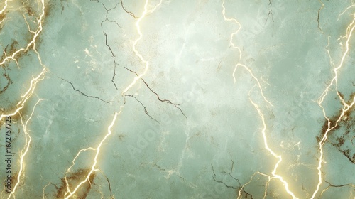 Abstract ethereal background with marble texture and golden lightning streaks design
