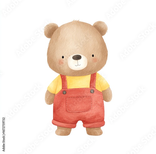 Cute Cartoon Bear in Red Overalls