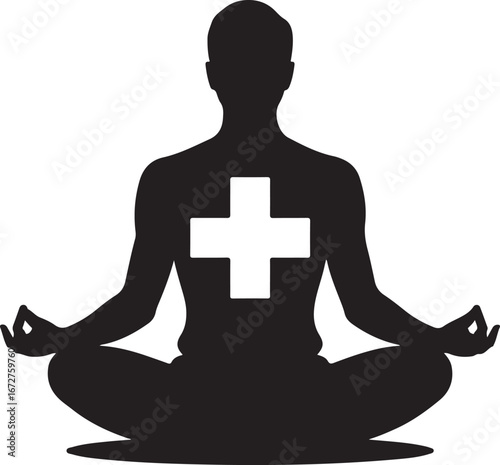 Man in yoga pose silhouette medical icon isolated on transparent background
