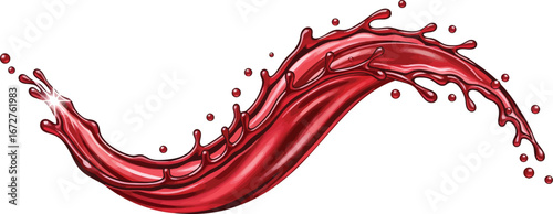 A dynamic splash of rich red liquid, possibly wine or juice, captured mid-flow with droplets scattering.