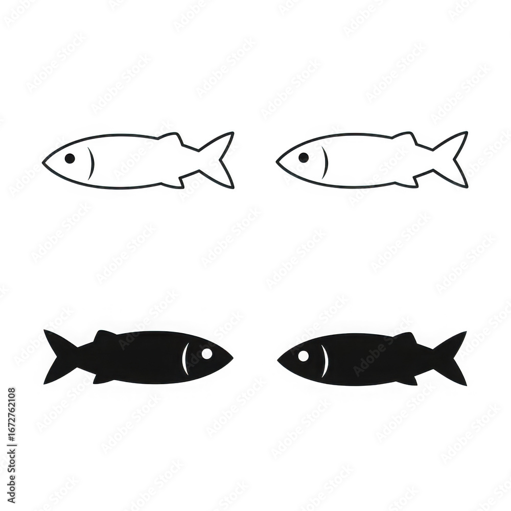 Fototapeta premium Four fish outlines isolated on transparent background