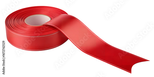 Crimson Ribbon Roll: A vibrant, rolled ribbon, unraveling its soft, scarlet texture, offering a touch of elegance and a world of creative potential.