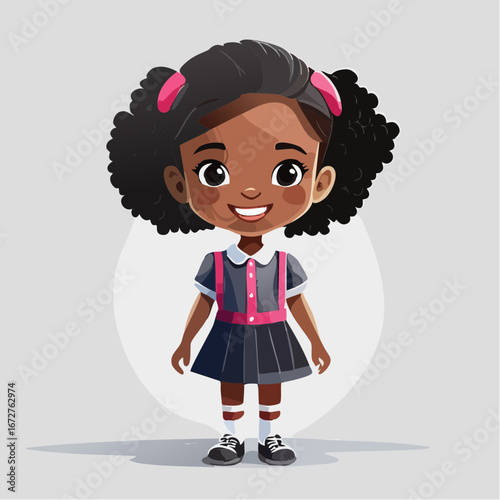 Vector Image:  Cute Cartoonish Little Afro-American Girl 3