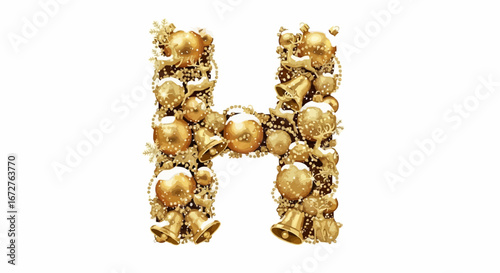Alphabet letters in the christmas theme christmas vector letter h christmas ornament decoration golden balls bells holiday festive season celebration design element