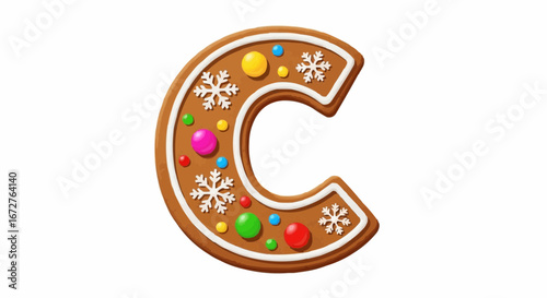 Alphabet letters in the christmas theme christmas vector gingerbread letter c christmas cookie decorated with icing snowflakes and candies holiday treat design