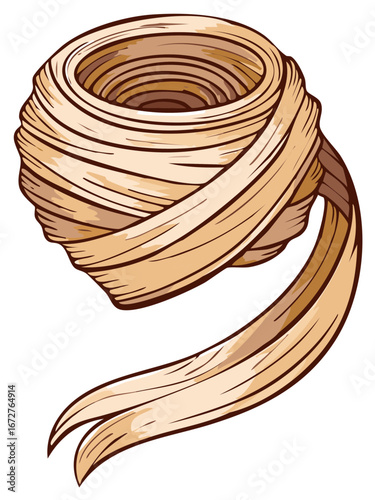 A nest of raw Italian tagliatelle pasta in a detailed cartoon vector illustration