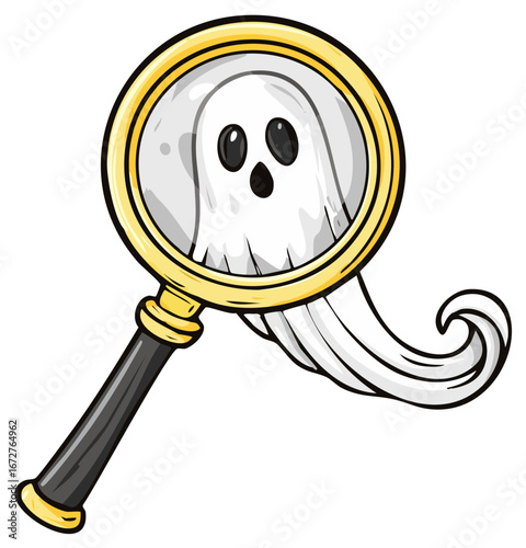 Looking for Ghosts Cartoon Ghost Magnifying Glass Vector Search Mystery Supernatural