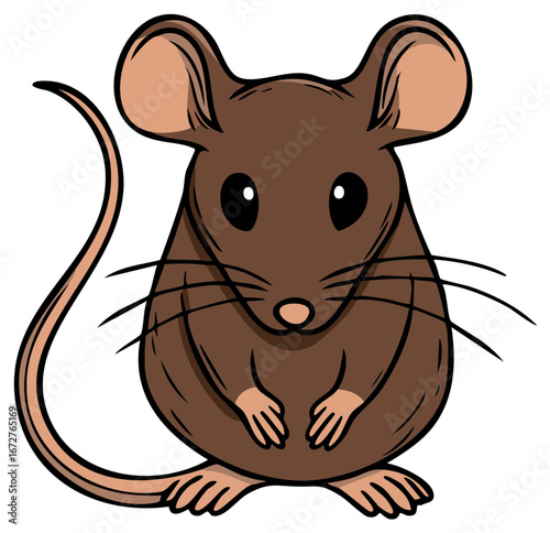Cartoon Illustration of a Brown Mouse with a Long Tail and Cute Features