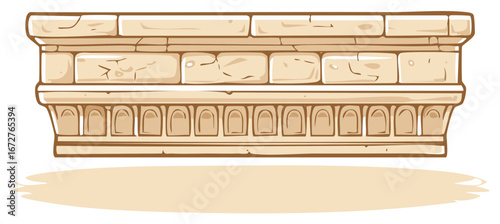 Weathered stone architectural building element with decorative arch pattern