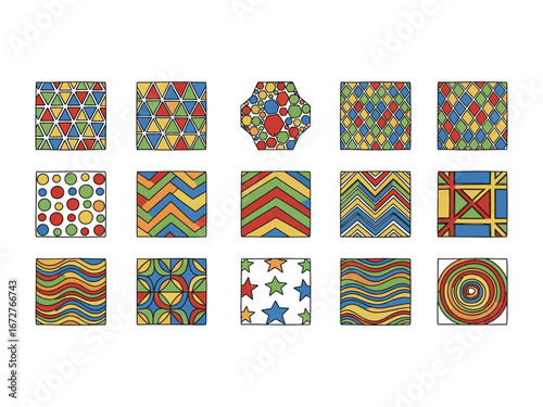 Vibrant Geometric Tile Patterns: A collection of colorful, artistic tiles with intricate geometric designs, ideal for adding a burst of creativity to your projects.