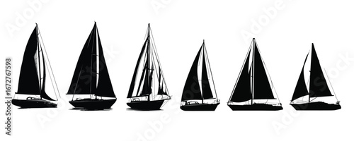 set of sailboat silhouette for transport travel and nautical design