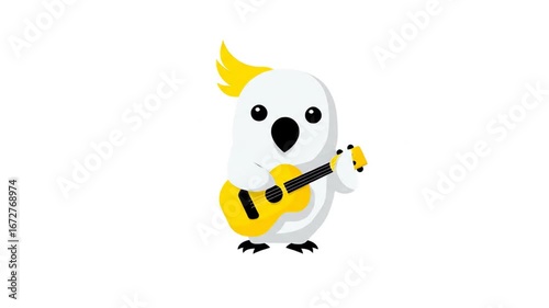 Cartoon cockatoo playing guitar