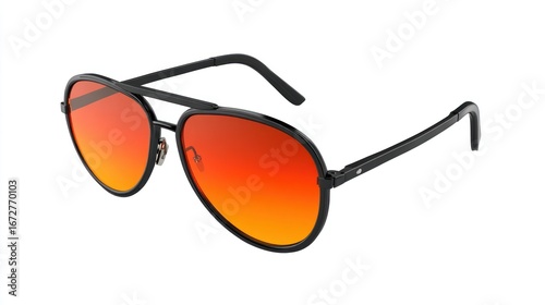 Black aviator sunglasses with gradient orange-red lenses