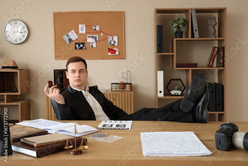 Cool detective with smoking...