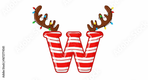 Alphabet letters in the christmas theme christmas vector christmas letter w with reindeer antlers and christmas lights holiday season festive design vector graphic