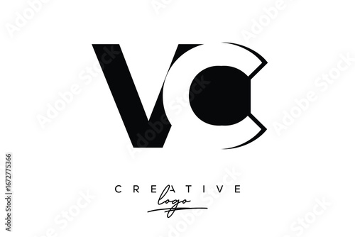 VC Creative Minimalist Negative Space Latter Logo with Modern Monogram for Branding and Business Lettermark Logo with Initial Letters Logo Design for Branding.