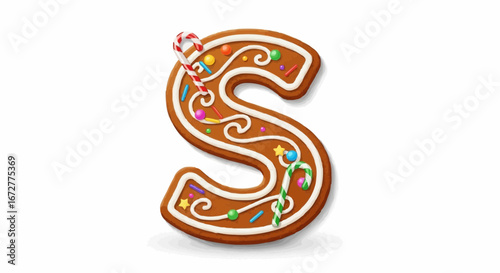 Alphabet letters in the christmas theme christmas vector gingerbread letter s christmas holiday cookie with frosting and candy cane festive baked treat design