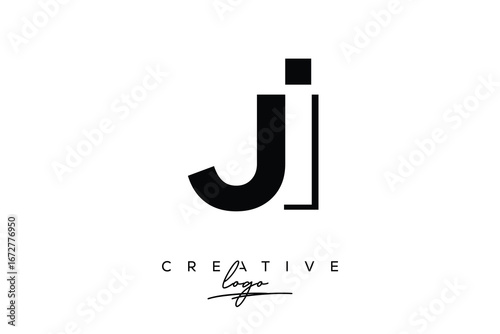 JI Creative Minimalist Negative Space Latter Logo with Modern Monogram for Branding and Business Lettermark Logo with Initial Letters Logo Design for Branding.
