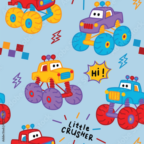 monster truck little crusher vector set seamless.eps