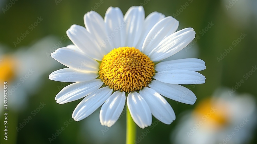 Fototapeta premium Close-up of a single, white daisy with a yellow center, softly blurred background