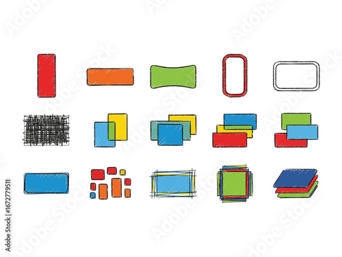 Geometric Shape Set: A collection of colorful geometric shapes, showcasing a range of forms and arrangements. Each element is designed to stand out.
