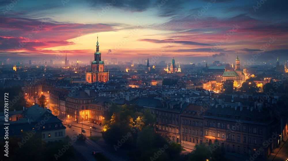 Naklejka premium Stunning warsaw historic city with towers and domes picture