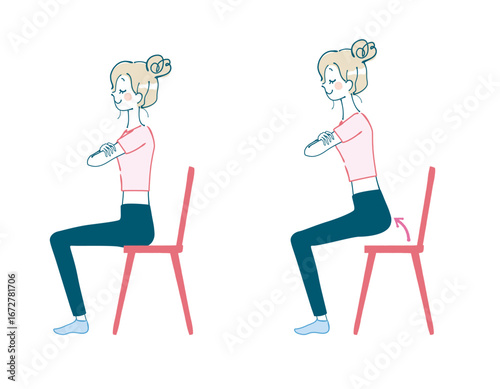 椅子スクワットをする女性