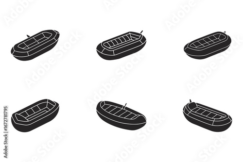 Conceptual River Rafting Vector Design Illustration Isolated on White Background Featuring Different Perspective Views for Outdoor Recreation Enthusiasts