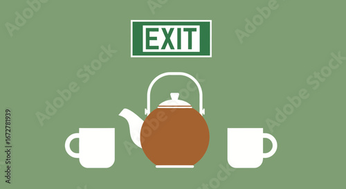 Visual Metaphor: Escape Room Tea Ceremony with White Cups and Brown Teapot