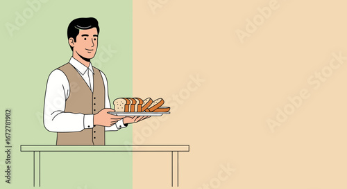 Waiter Presenting Bread, Offering Food, Service, Diner, Restaurant, Food Delivery, Hospitality