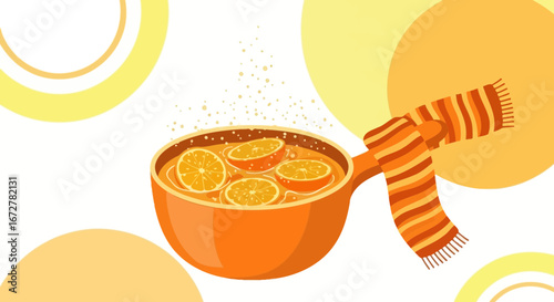 Warm Citrus Beverage And Cozy Scarf: A Visual Tale of Comfort And Winter Delight