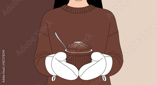 Warm Hands Holding Freshly Baked Soufflé Dessert Offering Exquisite Culinary Delight