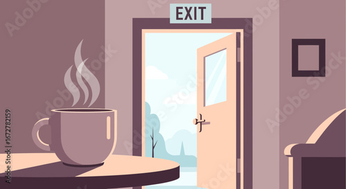 Warm Morning Coffee Beside The Open Doorway, A New Beginning Ahead
