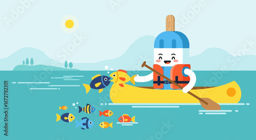 Cheerful Icy Paddle Boarder Embracing The Vibrant Aquatic World During Sunny Day