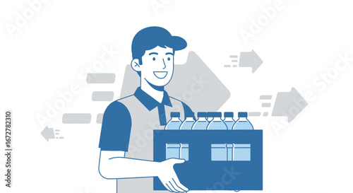 Water Delivery Man Delivering Beverages, Showing Happiness During the Transportation