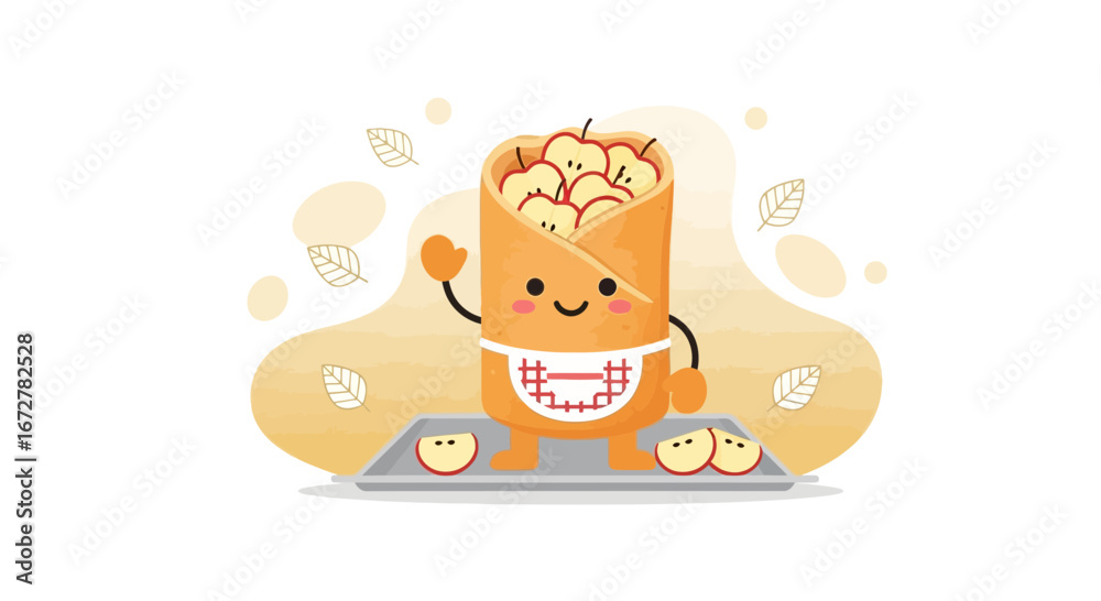 Fototapeta premium Whimsical Apple Pocket Cartoon with Festive Autumnal Elements and Friendly Design