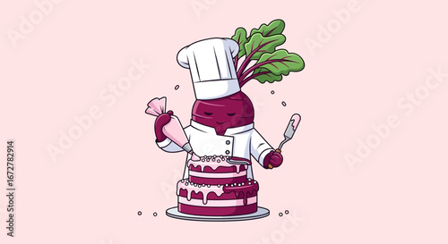 Whimsical Chef Beetroot Crafting A Delightful Cake With Sweet Icing Decorations