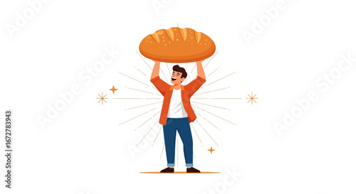 Cheerful Person Celebrating With Baked Loaf Of Bread Overhead As A Symbol Of Joy