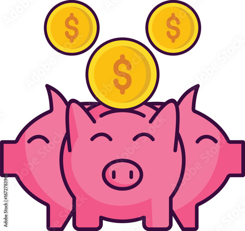  Three Piggy bank lineal color icon