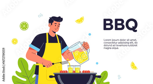 Cheerful Person Preparing Delicious BBQ Food With Beverages For Summer Fun Gatherings