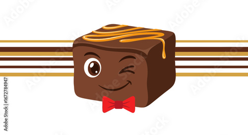 Wink Chocolate Dessert With Bow tie and Caramel Drizzle on a White Background
