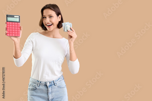 Young woman with money and ...