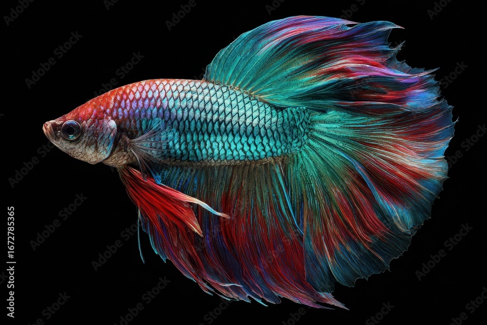 Fototapeta premium Colorful Halfmoon Betta fish Betta splendens on a dark backdrop