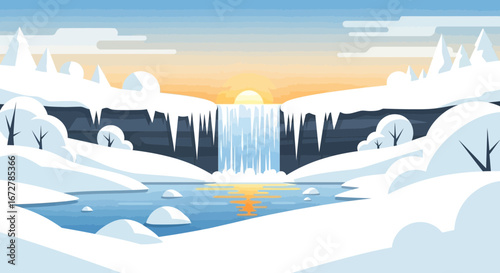 Winter Waterfall Landscape: A Scenic Depiction of Frozen Beauty and Natural Wonder