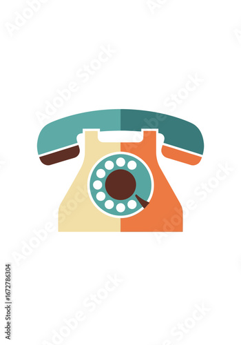 Classic old-fashioned rotary telephone icon with a nostalgic retro design. Flat vector graphic illustration for communication concepts