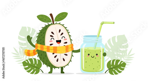 Cheerful Soursop With Smoothie Creating Delightful Summer Imagery For Health And Happiness