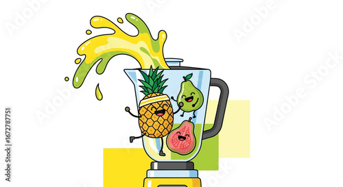 Cheerful Tropical Fruits Blended Together Into A Delicious, Refreshing Smoothie